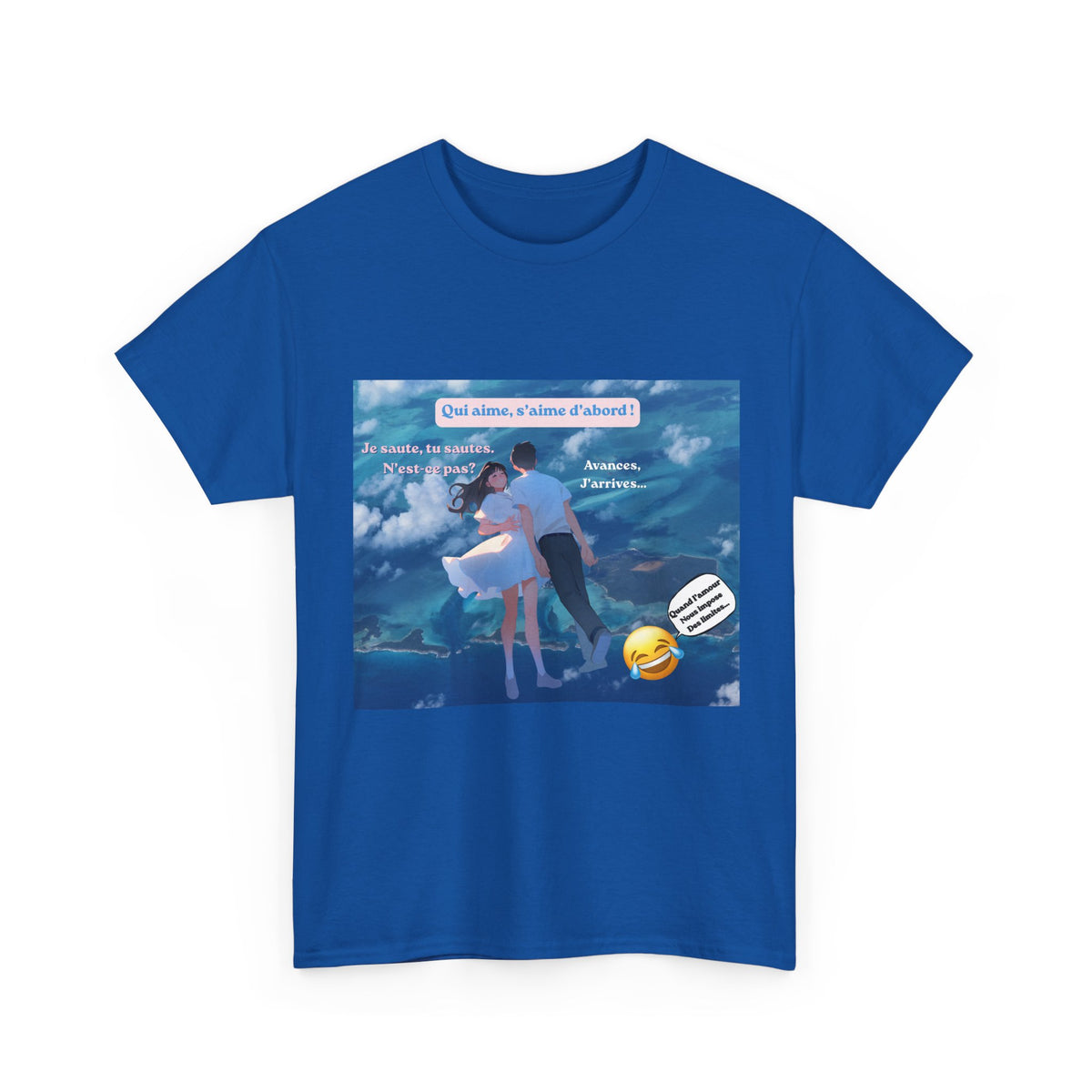 Romantic Couple Anime Tee — French Quote ‘Qui aime, s’aime d’abord’ Graphic T-Shirt