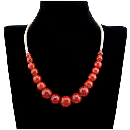 Popular Handmade Wax Rope Ceramic Beads Colorful Stranded Necklace Elastic Bracelet Jewelry Sets Bohemia Chokers Necklaces