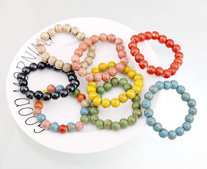 Popular Handmade Wax Rope Ceramic Beads Colorful Stranded Necklace Elastic Bracelet Jewelry Sets Bohemia Chokers Necklaces
