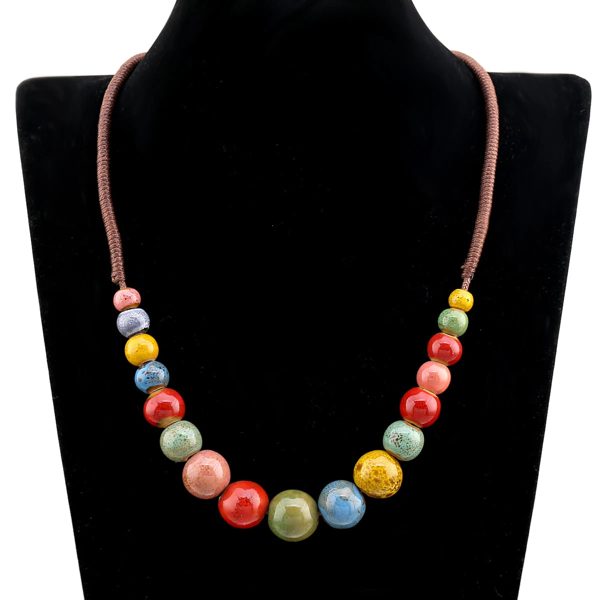 Popular Handmade Wax Rope Ceramic Beads Colorful Stranded Necklace Elastic Bracelet Jewelry Sets Bohemia Chokers Necklaces