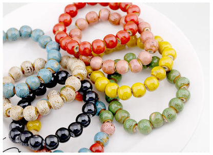 Popular Handmade Wax Rope Ceramic Beads Colorful Stranded Necklace Elastic Bracelet Jewelry Sets Bohemia Chokers Necklaces