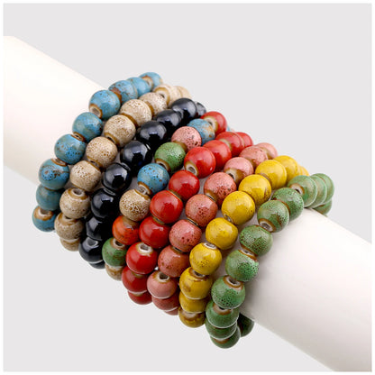 Popular Handmade Wax Rope Ceramic Beads Colorful Stranded Necklace Elastic Bracelet Jewelry Sets Bohemia Chokers Necklaces
