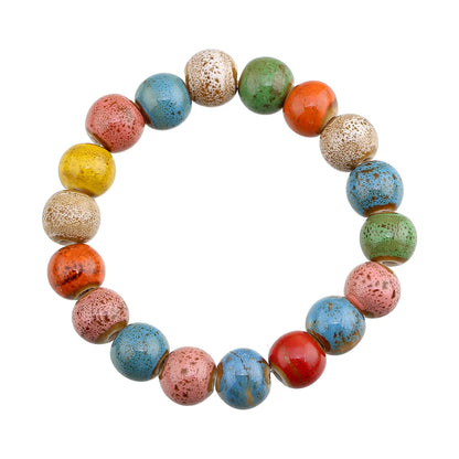 Popular Handmade Wax Rope Ceramic Beads Colorful Stranded Necklace Elastic Bracelet Jewelry Sets Bohemia Chokers Necklaces