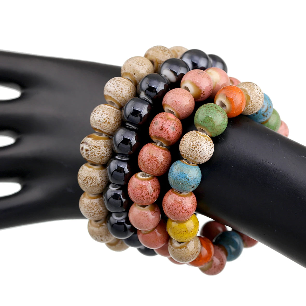 Popular Handmade Wax Rope Ceramic Beads Colorful Stranded Necklace Elastic Bracelet Jewelry Sets Bohemia Chokers Necklaces
