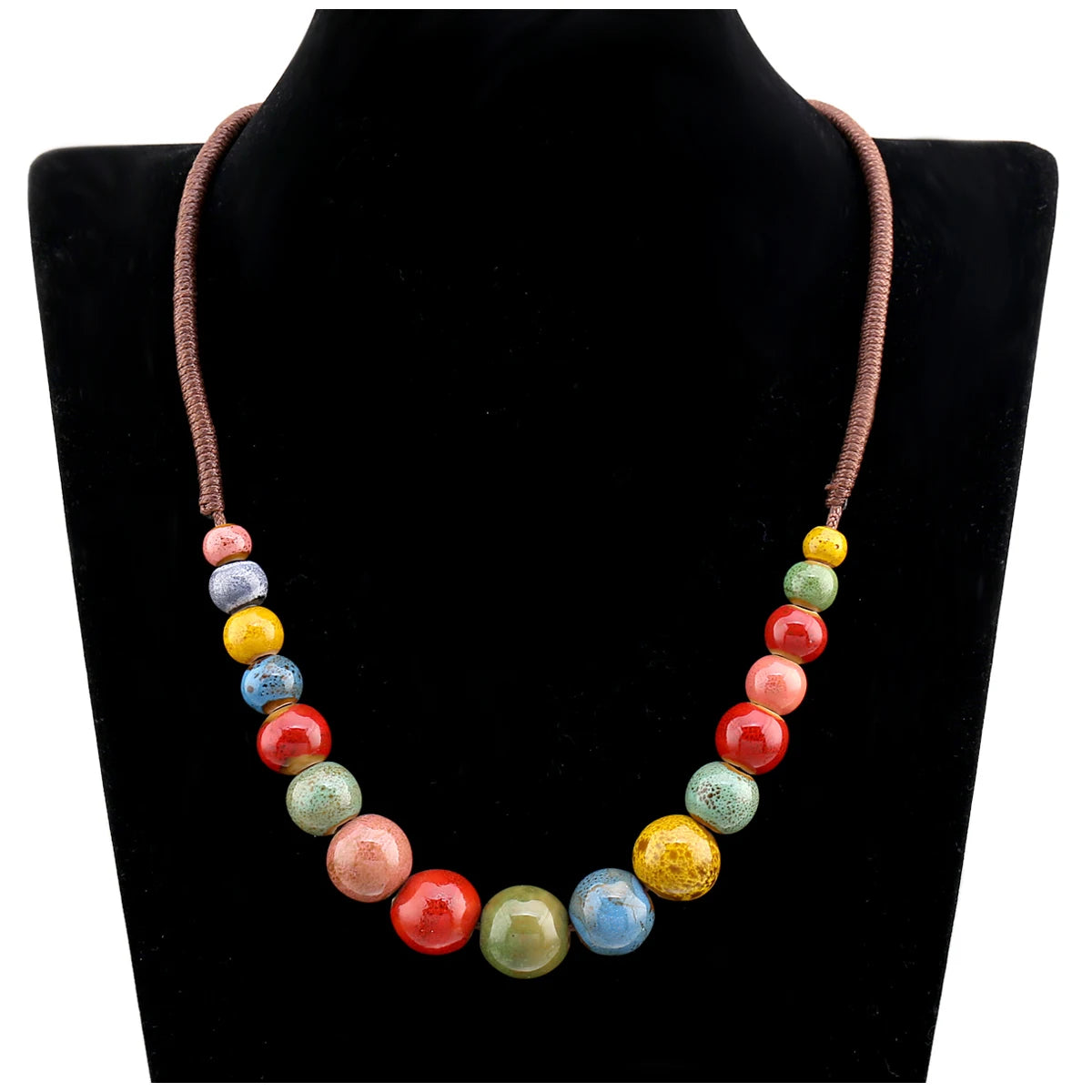 Popular Handmade Wax Rope Ceramic Beads Colorful Stranded Necklace Elastic Bracelet Jewelry Sets Bohemia Chokers Necklaces