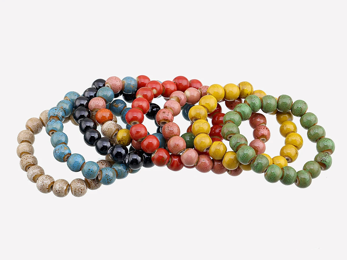 Popular Handmade Wax Rope Ceramic Beads Colorful Stranded Necklace Elastic Bracelet Jewelry Sets Bohemia Chokers Necklaces
