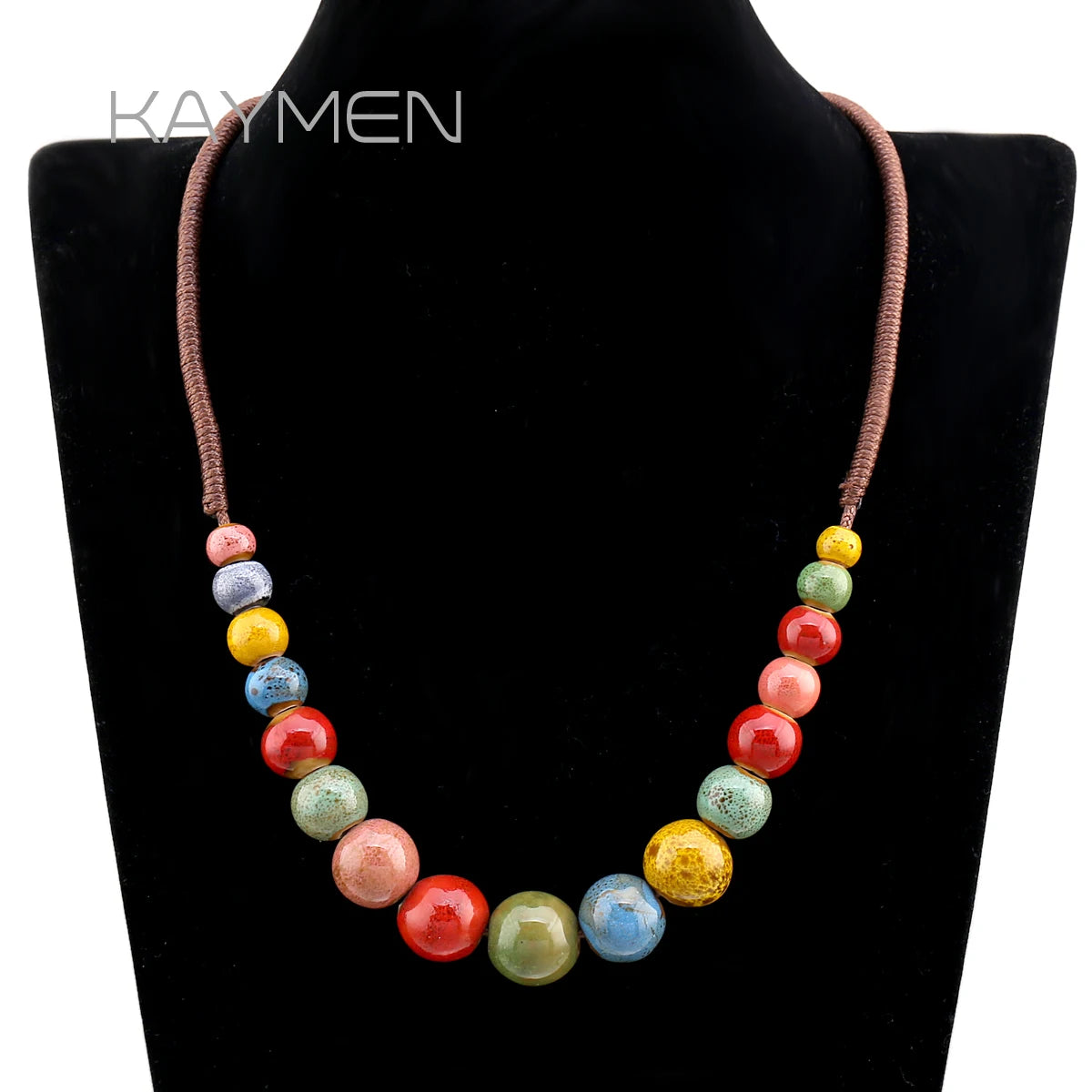 Popular Handmade Wax Rope Ceramic Beads Colorful Stranded Necklace Elastic Bracelet Jewelry Sets Bohemia Chokers Necklaces