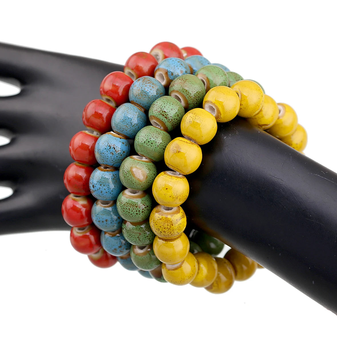 Popular Handmade Wax Rope Ceramic Beads Colorful Stranded Necklace Elastic Bracelet Jewelry Sets Bohemia Chokers Necklaces