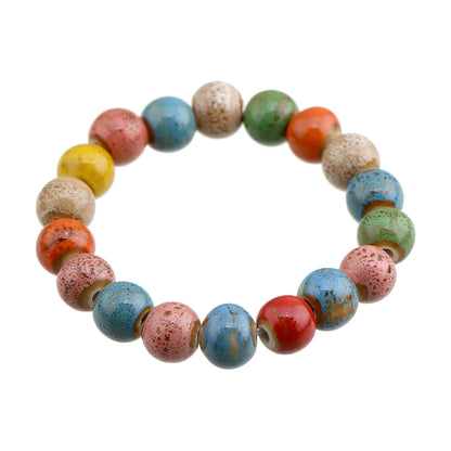 Popular Handmade Wax Rope Ceramic Beads Colorful Stranded Necklace Elastic Bracelet Jewelry Sets Bohemia Chokers Necklaces