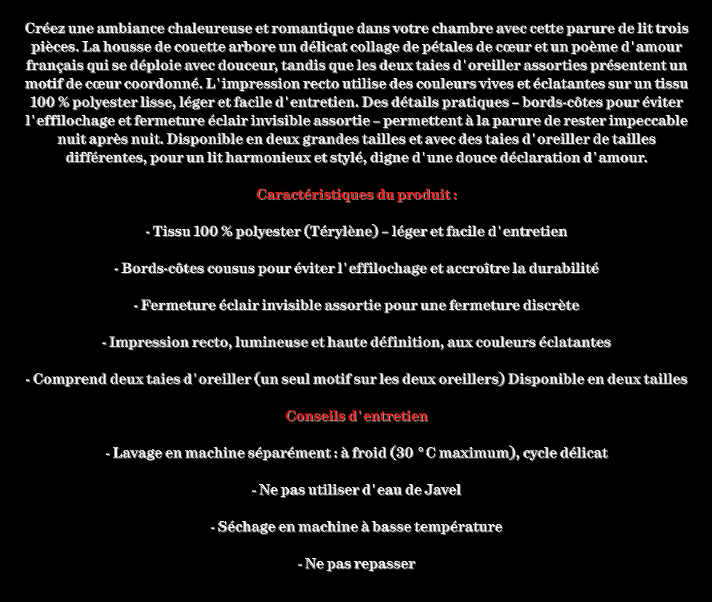 Parure de lit LETTRE D'AMOUR